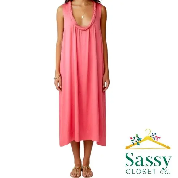 TALBOTS Pink Twist Front Halter Dress 16W NWT Pockets Pull On 👗 - Picture 1 of 9